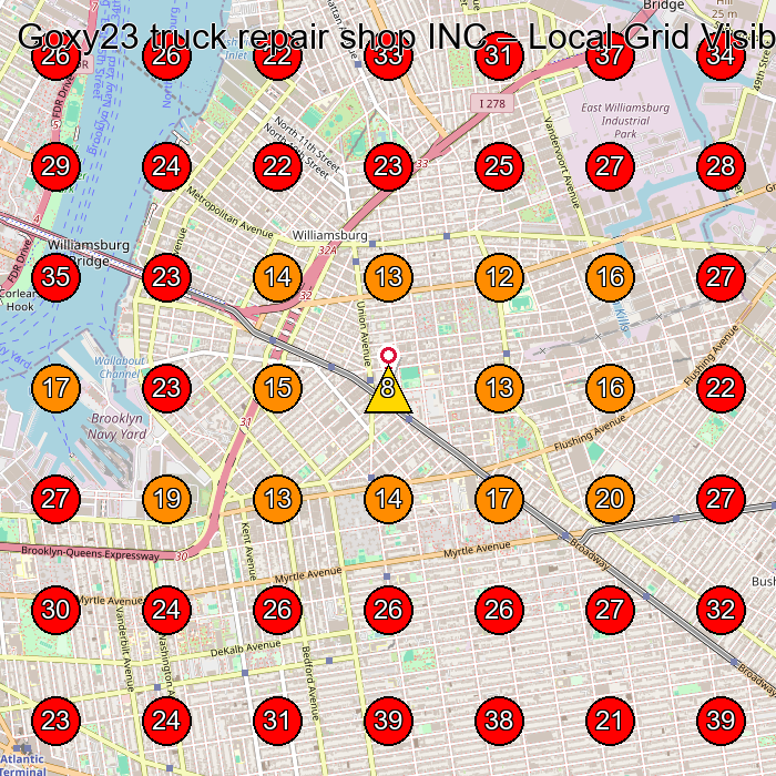 Goxy23 truck repair shop INC GeoGrid visibility map for Cell Phone Store in Brooklyn